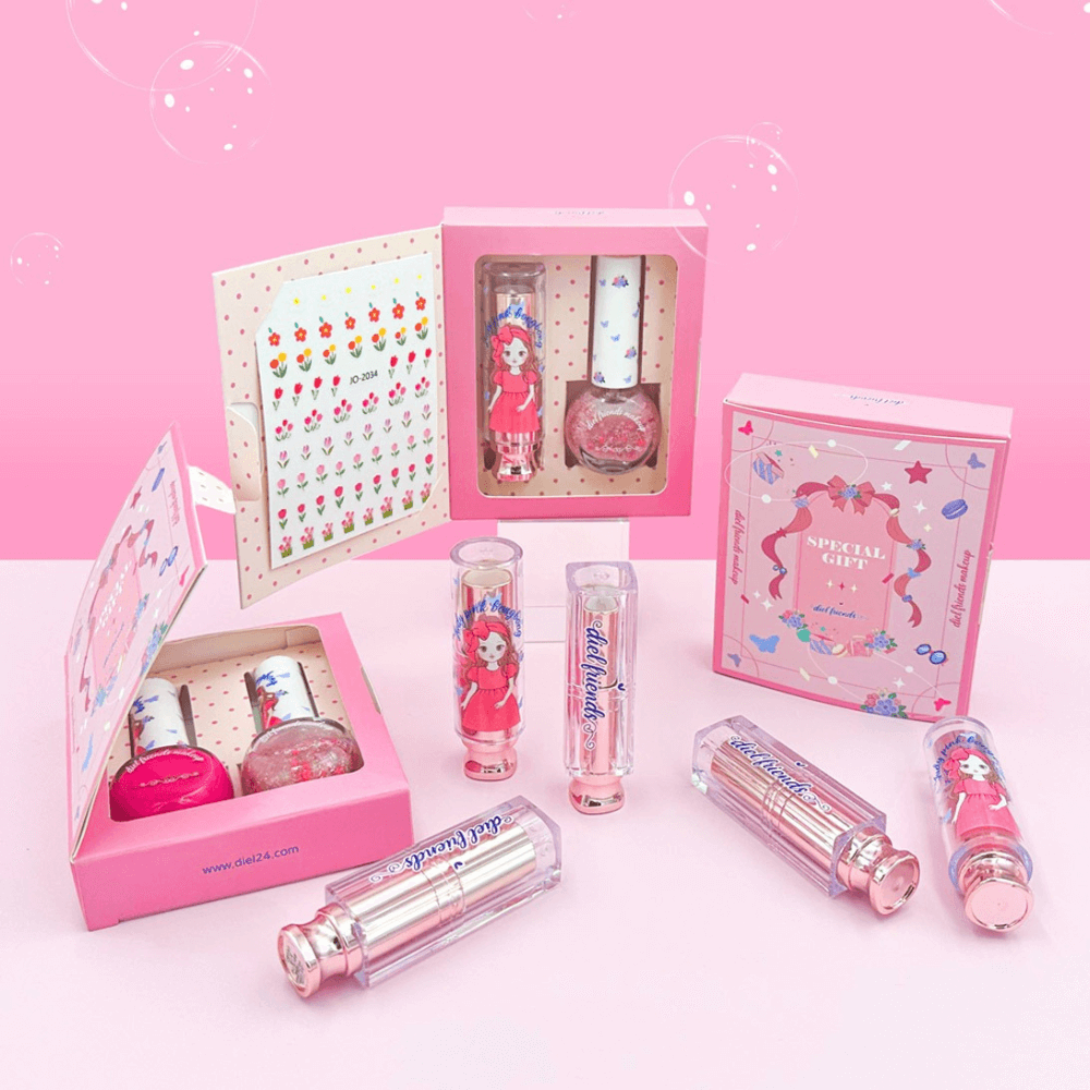kids makeup gift set with pearl lipstick and nail polish